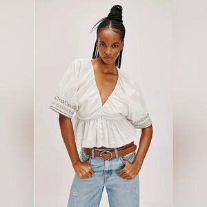 Free People Where We Meet Smocked Blouse Top